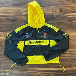 Retro PlayStation Windbreaker Rain Jacket Medium Yellow Black unisex